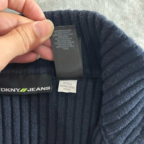 DKNY Y2K fitted ribbed logo navy blue quarter zip sweater - Picture 5 of 9